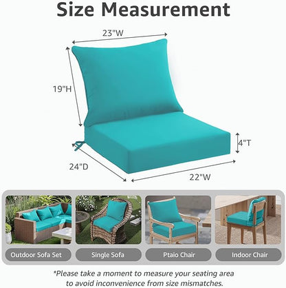 PatioGlow Outdoor Seat Cushion Set 22 x 24 x 4 Inch, Waterproof & Fade Resistant Patio Furniture Cushions with Removable Cover and Ties, Thick Deep Seating Pads for Outside Chair Sofa Couch, Teal