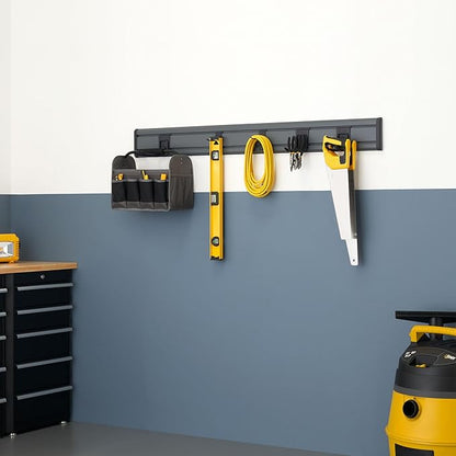 TRINITY 7-Piece Wall Mounted Storage Track System, Garage & Tool Organization Set with 2 PVC 28" Panels and 5 Hooks, Up To 150 Lbs Per Panel, Gray