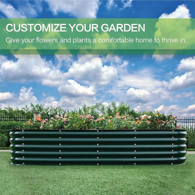 Gardmax Galvanized Raised Garden Bed, Lightweight Planter Boxes Outdoor with Easy Assembly, Large Garden Bed for Vegetables, Fruits, Flower Dark Green 8x2x1.5 FT