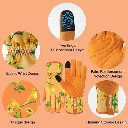Leather-Gardening-Gloves for Women,Thorn-Proof Work-Gloves for Weeding,Digging,Planting,Pruning Yard garden Gloves