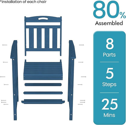 Ciokea Oversized Tall Bar Chair, HDPE Adirondack Outdoor Bar Chair with Footrest, All-Weather Barstool with High Back for Balcony, Bistro, Porch, Deck, Pool, Backyard, Navy Blue
