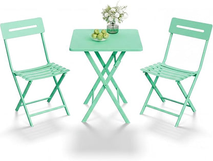 GarveeLife 3 Piece Outdoor Bistro Set, All Metal Patio Table and Chairs Set, Round Tube Iron Bistro Furniture Set for Balcony Porch Garden Cafe, Weather Resistant