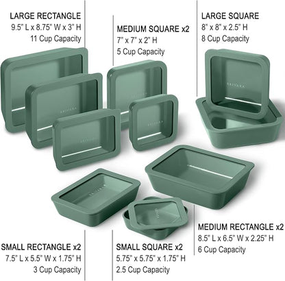 20-Piece Glass Food Storage Containers Set with Lids (10 Containers + 10 Lids) | Microwave-Safe Airtight Seal, Oven-Safe Ceramic-Coated Glass | Zero Plastic, No PFAS/PFOA/BPA [Pine]