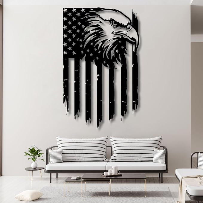 American Eagle Metal Wall Art,American Flag Wall Decor,US Large Metal Eagle Wall Sign,Fourth of July Independence Day Flag,Metal Flag Hanging,Patriotic Gift (41x26inches / 105x66cm, Style 3)