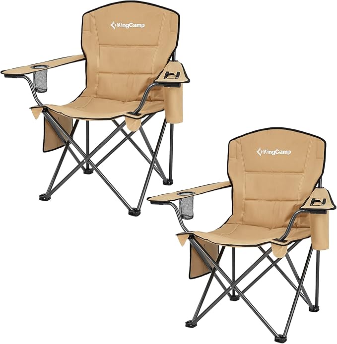 KingCamp 2 Pack Oversized Camping Chair for Adults Folding Chairs Heavy Duty 300lbs Camp Chair Padded Outdoor Chair with Cooler Bag, Cup Holder, Side Pocket for Garden Fishing Picnic Sports…