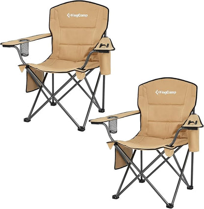 KingCamp 2 Pack Oversized Camping Chair for Adults Folding Chairs Heavy Duty 300lbs Camp Chair Padded Outdoor Chair with Cooler Bag, Cup Holder, Side Pocket for Garden Fishing Picnic Sports…