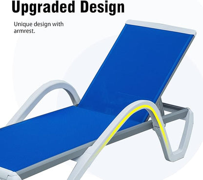 Domi Patio Chaise Lounge Outdoor Lounge Chair Adjustable Aluminum Pool Lounge Chair with Armrests, Durable Textilene, All Weather Poolside Lounger for Deck, Lawn, Garden, Blue
