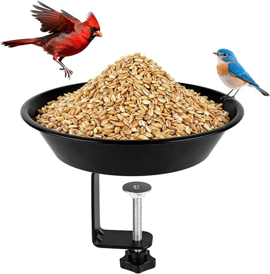 Balcony Bird Feeder for Deck Railing, BOLITE Deck Mounted with Seed Tray for Outdoors, Adjustable Heavy Duty Sturdy Steel, Garden Decoration, Black, Gifts for Men Women