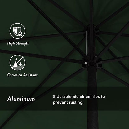 California Umbrella 9' Rd Aluminum Patio Umbrella, Crank Lift, Auto Tilt, Black Finish, 4yr Fade Warranty, Hunter Green