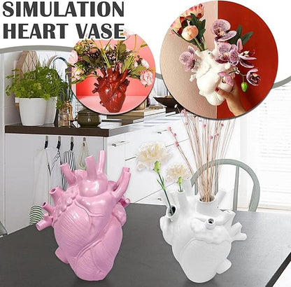 Resin Vase Planter, Decorative Heart Vase - Anatomical Heart Tabletop Decorative Craft, Farmhouse Living Room Bedroom Countertop (Pink,Large)