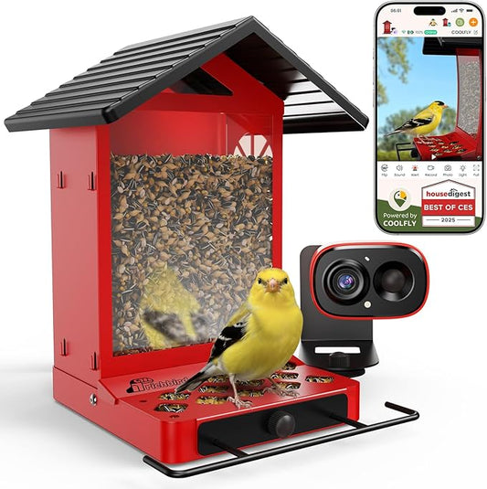 Smart Bird Feeder Camera with Vivid 2.5K Color Night Vision, Free AI Bird Identifier, Durable Squirrel-Resistant Metal Body, Solar Powered, Outdoor Gift for Mom Dad Birds Lovers