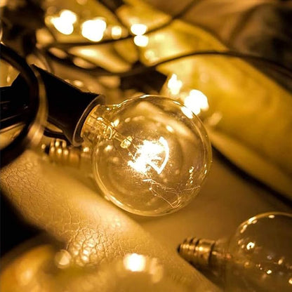 G40 Outdoor Globe String Lights, 25ft Hanging Patio Lights with 27 Incandescent Bulbs (2 Spare), Connectable Backyard Bistro Wedding Decor, E12 Base, 5W-Black Wire