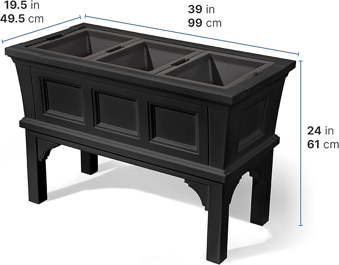 Step2 Atherton Raised Planter Box, Large Planters for Outdoor Plants, Gardening and Flower Pot for Patio or Porch, Easy Drainage, Durable Plastic, Onyx Black