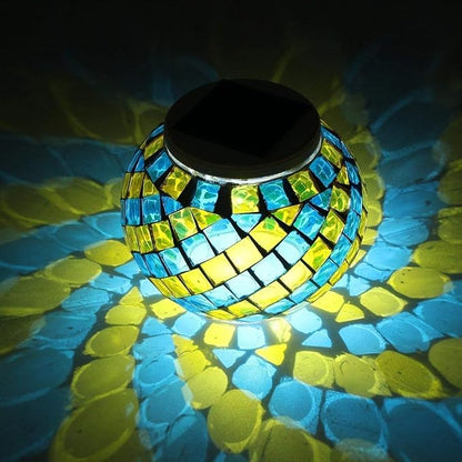 Waterproof Color Changing Table Lamp, Solar Powered Mosaic Glass Ball LED Garden Lawn Night Light Lamps, Party Lights for Home,Yard, Indoor,Outdoor Decoration Lights (Yellow&Blue)
