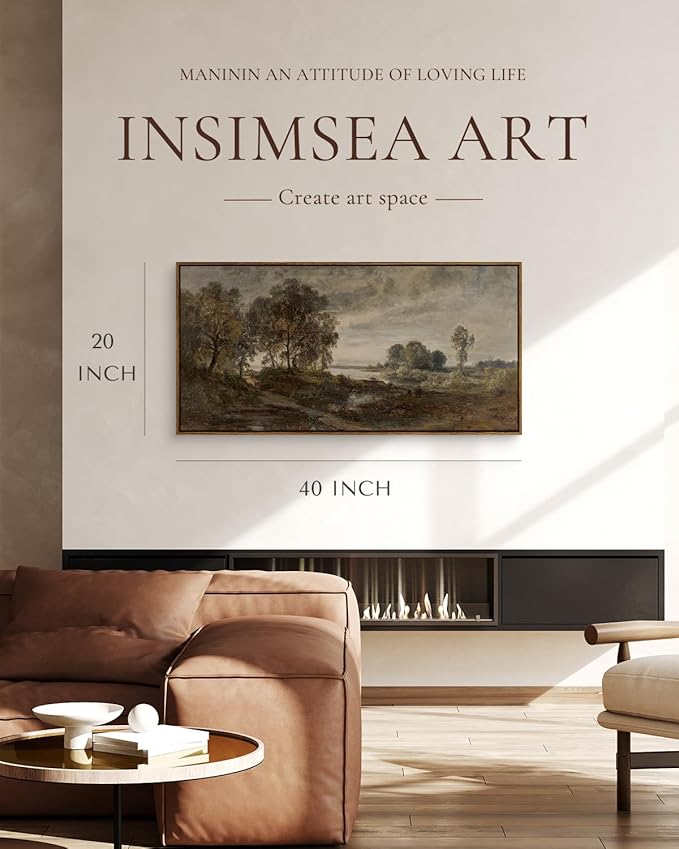 InSimSea Extra Large Framed Vintage Wall Art, Living Room Country Farmhouse Decor, Moody Summer River Landscape Canvas Prints, Retro Scenery Long Picture for Bedroom Above of Bed, 20x40inch