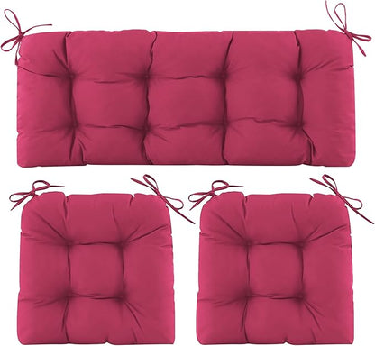 Wicker Chair Cushions of 3 Pieces, Waterproof Cushions for Patio Furniture, Tufted Wicker Outdoor Furniture Cushions, 1 Patio Loveseat Cushion and 2 U-Shaped Cushions, 44"x19"x5", Burgundy