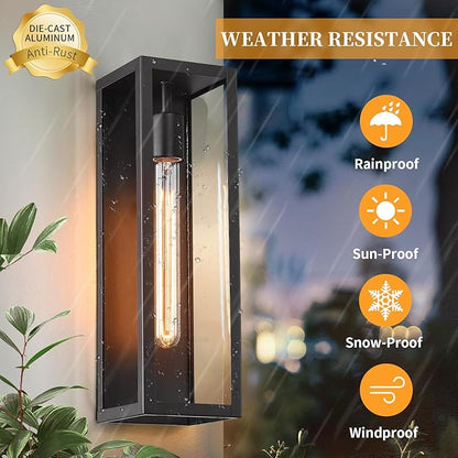 16'' Large Outdoor Wall Sconce Lights 2Pack, Waterproof Black Exterior Lighting Fixtures, Front Porch Lights Coach Outdoor Garage Lighting Fixtures Wall Mount Carriage Lights Exterior for House