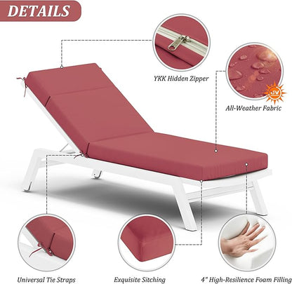 Chaise Lounge Cushion for Outdoor Furniture, Waterproof Fade and Tear Resistant Lounge Deck Chair Cushions for Patio Lawn Pool Resort Hotel