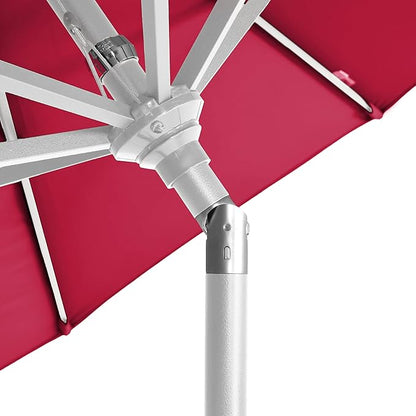 California Umbrella 5-Year-Non-Fading, 9Ft Premium Patio Umbrella, Hand-Crank, Button-Tilt, White Frame, Solution Dyed Red Fabric