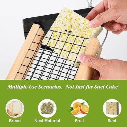 Wooden Suet Bird Feeder for Outside Hanging, Large Woodpecker Suet Feeder with Tail Prop, Double Suet Cakes Hanging Bird Feeder for Wild Birds, 1 Pack, Black