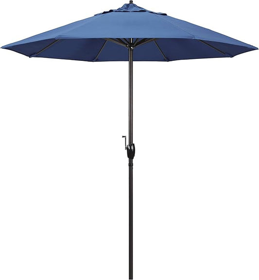 California Umbrella 7.5' Round Aluminum Outdoor Deck, Pool or Patio Umbrella, Crank Lift, Auto Tilt, Bronze Pole, Frost Blue