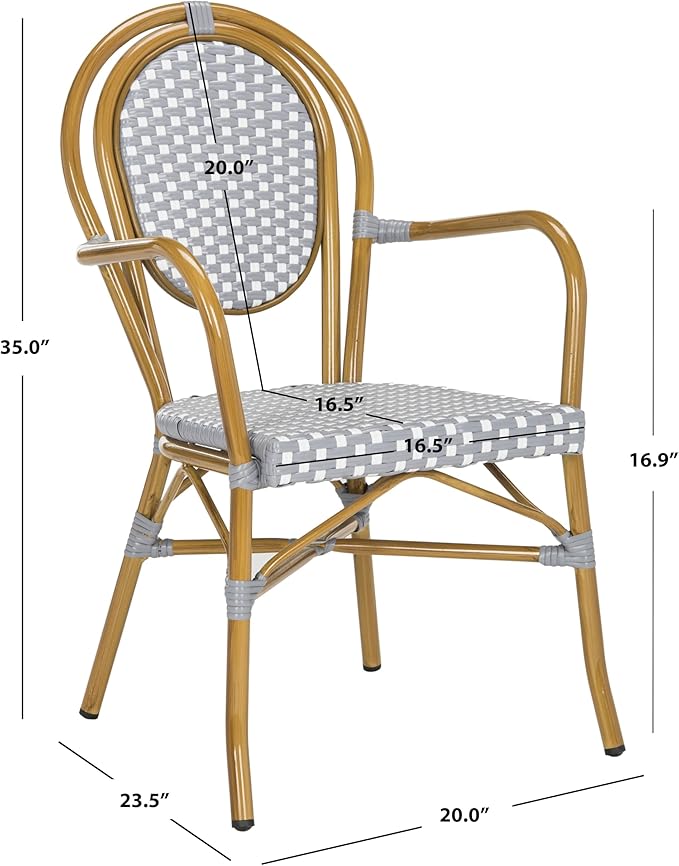 SAFAVIEH PAT4014A-SET2 Outdoor Collection Rosen Navy and White French Bistro Stacking Arm Chair