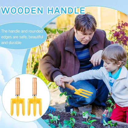 8" Kids Gardening Tools, Metal Beach Sandbox Digging Toys with Wooden Handle, Including Shovel, Rake, Fork and Trowel, Garden Sand Snow Tools for Children Gift Outdoor Gardening(100 Pcs)