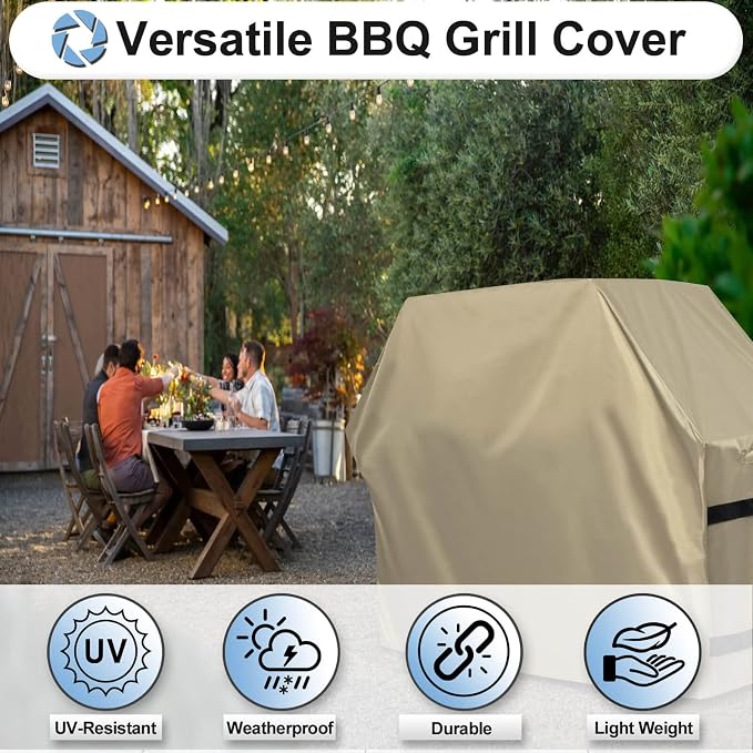 OutdoorLines Waterproof Heavy Duty BBQ Grill Cover - Universal Barbecue Grill Covers UV Resistant Barbeque Gas Grill Cover for Outdoor Outside Grill, 32L x 24W x 43H Inch, Camel
