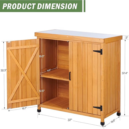 Outdoor Potting Bench with Metal Work Top,Waterproof Garden Storage Cabinet,Wooden Tool Station Shed for Backyard,Patio,Lawn Gardening