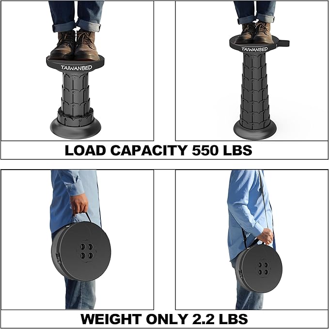 2026 Upgraded Taller 52cm Collapsible Stool with Cushion,Portable Seat,Telescoping Stools,Adujstable Camping Folding Chair for Adults,Maximum Loading 550Ib for Garden Travel Fishing BBQ