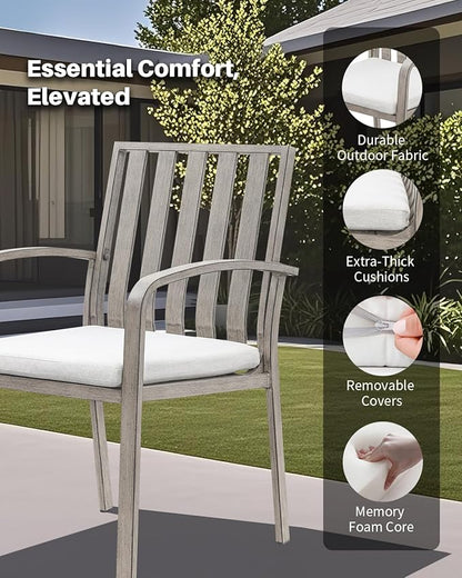 Patio Dining Chairs Set of 2, Aluminum Outdoor Dining Chairs with Thick Cushions, Deep Seating Outdoor Patio Chairs for Table, Sturdy Patio Furniture for Deck, Balcony, Garden, Limed Oak