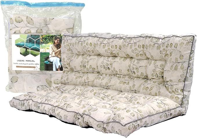 Replacement Cushions for Swing, Swing Cushions 3 Seater Replacement, Waterproof Thicken Washable Pad Cushion for Outdoor Indoor Furniture Swing Patio (White Leaves, 40x63 inch)