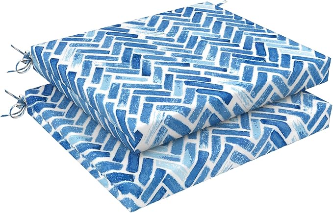 LVTXIII Outdoor Chair Cushions, Fade-Resistant Patio Furniture Cushions Outdoor Square Corner Chair Pads with Ties for Dining Chairs and Garden Furniture Decoration, 18.5"x16"x2" Set of 2, Blue Bricks