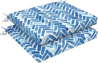 LVTXIII Outdoor Chair Cushions, Fade-Resistant Patio Furniture Cushions Outdoor Square Corner Chair Pads with Ties for Dining Chairs and Garden Furniture Decoration, 18.5"x16"x2" Set of 2, Blue Bricks