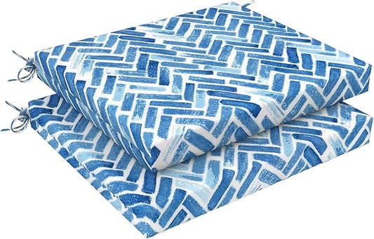 LVTXIII Outdoor Chair Cushions, Fade-Resistant Patio Furniture Cushions Outdoor Square Corner Chair Pads with Ties for Dining Chairs and Garden Furniture Decoration, 18.5"x16"x2" Set of 2, Blue Bricks
