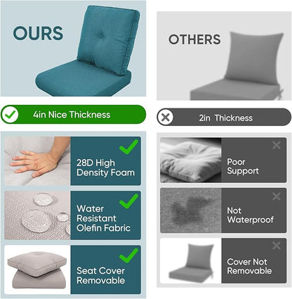 Outdoor Wicker Chair Cushions 2 Packs - Outside High Back Thick Water-Resistant Cushion 22x24 with Zipper Cover for Patio Glider Rocking Chairs Loveseat Couch – Peacock Green/Buckle