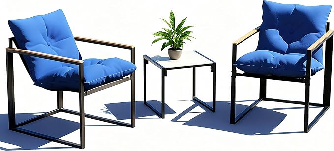 Patio Furniture Set, 3 Piece Bistro Patio Sets, Small Bistro Set, Small Balcony Furniture (Blue)