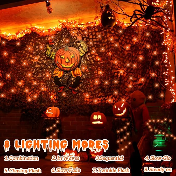 YEGUO Orange Solar Thanksgiving Lights Outdoor Waterproof, 4 Pack Each 33ft 100 LED Solar Fairy Lights, 8 Modes Solar String Lights