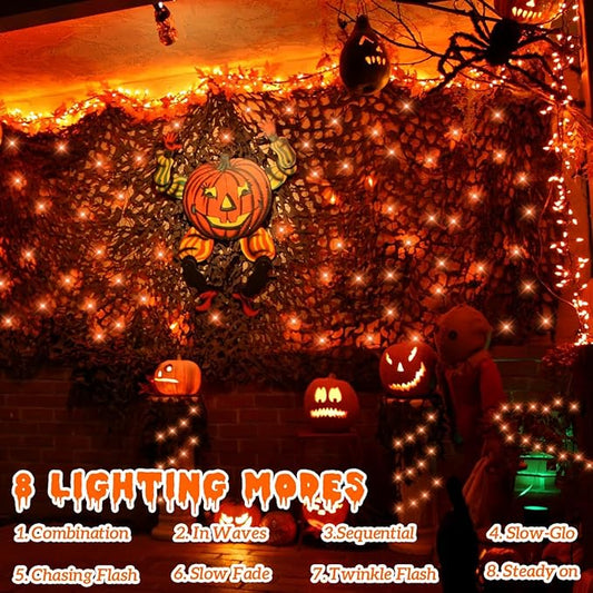 YEGUO Orange Solar Thanksgiving Lights Outdoor Waterproof, 4 Pack Each 33ft 100 LED Solar Fairy Lights, 8 Modes Solar String Lights