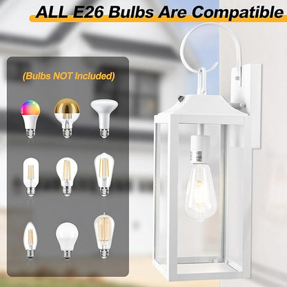 19" Large Dusk to Dawn Outdoor Wall Light, White Outside Farmhouse Wall Sconce, Industrial Wall Mount Light Fixture, Waterproof Modern Porch Lighting Exterior Lamp for House Garage