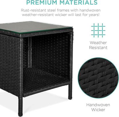 Best Choice Products 3-Piece Outdoor Wicker Conversation Bistro Set, Space Saving Patio Furniture for Garden w/Side Table - Black/Teal