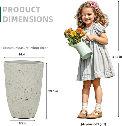 19.5"H Resin Tall Planters for Outdoor Indoor Use, 2-Pack Large Flower Pots, Weather-Resistant Plant Container for Garden Yard Porch or Home Décor, Handcrafted Birch Bark Texture, Country White
