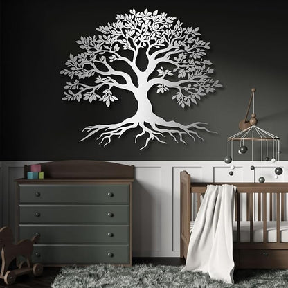 VTHTA Large Tree of Life Metal Wall Art,Tree Wall Sign for Living Room Bedroom Indoor Outdoor Garden Home Decoration (Sliver, 47" Wx41 H/120x105cm, Metal Wall Art)