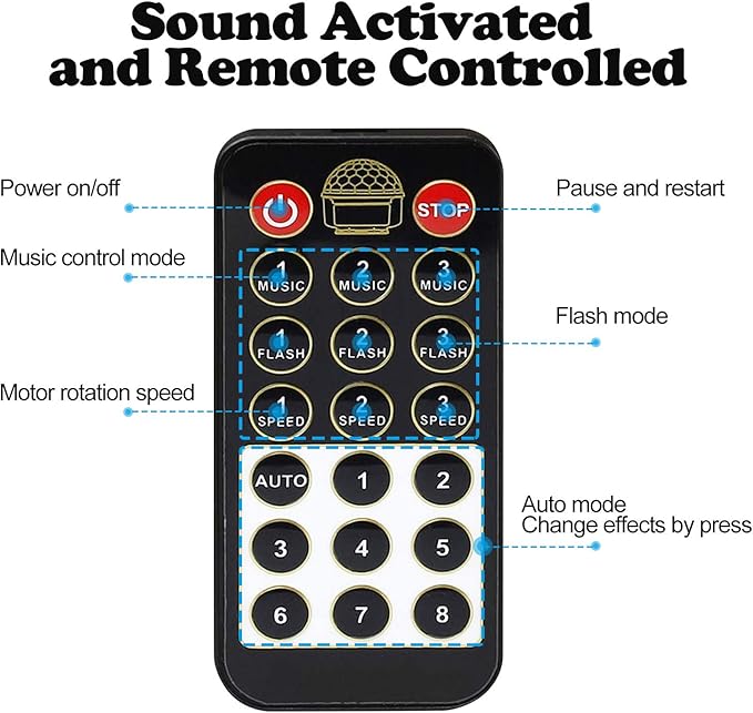 memzuoix Disco Ball Dj Strobe Light with 6 Colors, Sound Activated Big-Size Magic Stage Party Light with Remote Control, Halloween Decorations Bar Wedding Home Club (7'' Big Size)