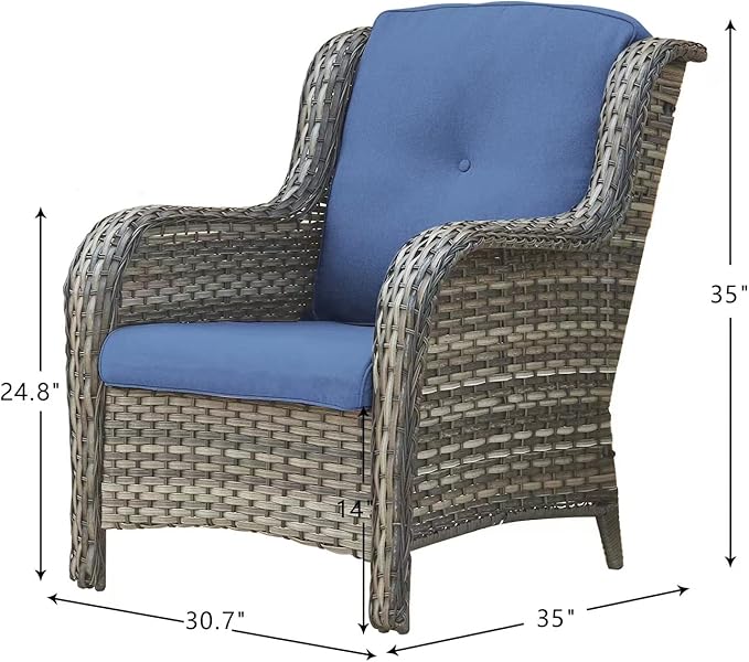 HUMMUH 4 Piece Patio Conversation Furniture Set PE Wicker Rattan Outdoor Loveseat Sofa,Patio Chairs,Coffee Table for Garden,Poolside,Backyard,Deck