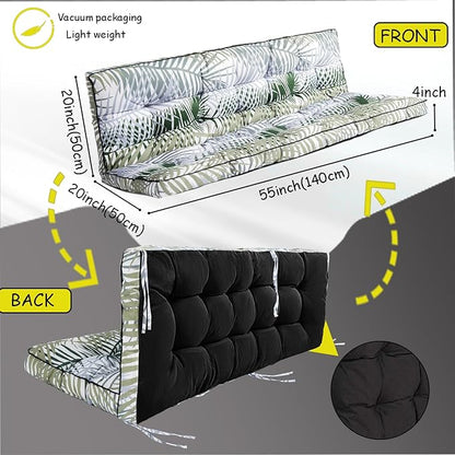 Porch Swing Cushion Three Seat, Waterproof Swing Cushions Replacement with Backrest, Outdoor Garden Furniture Patio 4" Thickened Cushions with Ties (Bamboo Leaves, 40 x 55in)