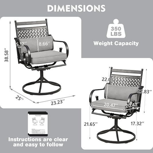 MELLCOM Patio Swivel Chair Set of 8, Heavy Duty Outdoor Dining Chairs with Cushions and Lumbar Pillows, Metal Patio Chairs Gentle Rocker for Outside, Garden Lawn & Porch, Backyard, Grey
