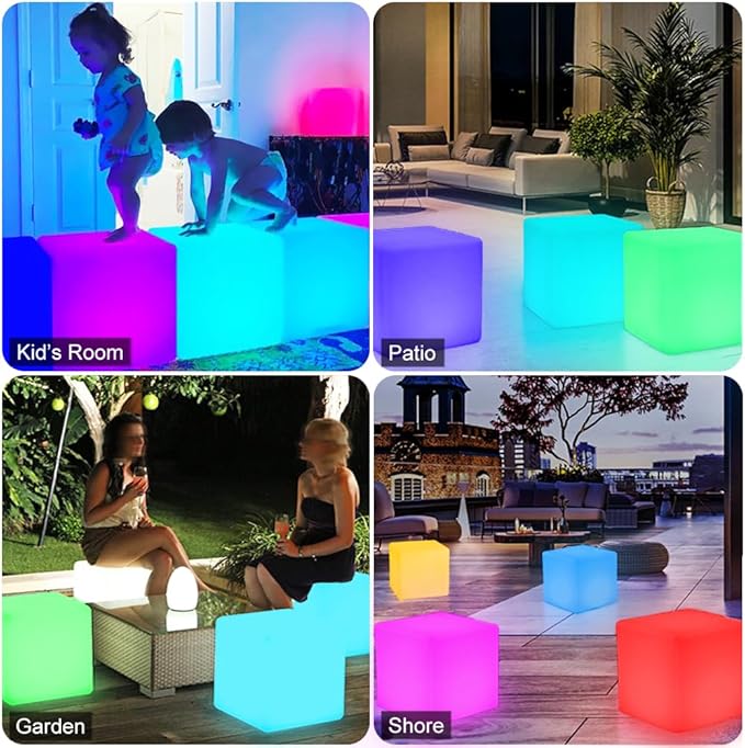 14-in LED Cube Seat & 20-in LED Globe Orb Light, Rechargeable Globe Floor Lamp Cube Chair for Kid w/Remote, Versatile Light Up Side Table Glowing Ball Lights for Home Garden Patio Lawn Party Decor