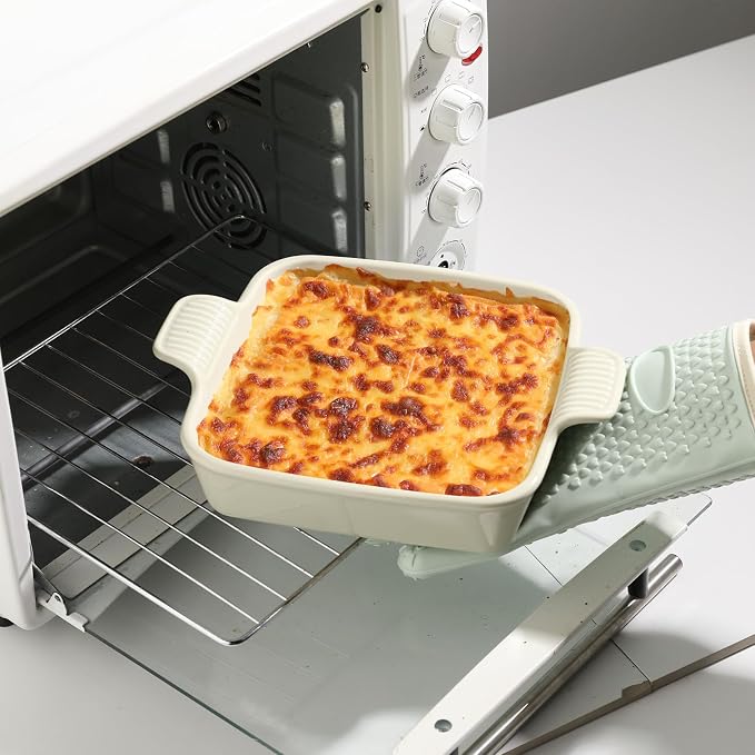 Sweejar Ceramic Baking Dish, 8 x 8 Cake Baking Pan for Brownie, Porcelain Square Bakeware with Double Handle for Casserole, Lasagna, Family Dinner (Beige)