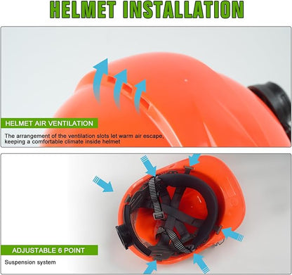 Chainsaw Helmet with Face and Ear Muffs, Forestry Safety Helmet for Mowing, Trimming, Yard Work, Landscaping, Construction and Weed Whacking